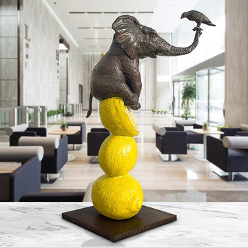 Elephant and Friend Love Lemons (Bronze Sculpture)