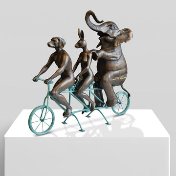 They Loved Riding Together With the African Elephant (Bronze Sculpture, Miniature Collection)