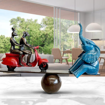Elephant on a Seesaw with a Vespa (Bronze Sculpture)