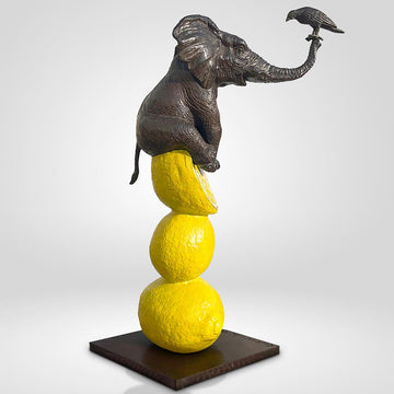 Elephant and Friend Love Lemons (Bronze Sculpture)