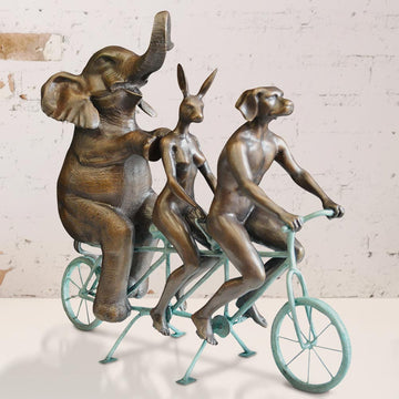 They Loved Riding Together With the African Elephant (Bronze Sculpture, Miniature Collection)