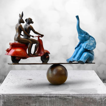 Elephant on a Seesaw with a Vespa (Bronze Sculpture)