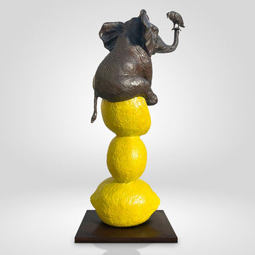 Elephant and Friend Love Lemons (Bronze Sculpture)