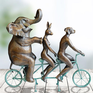 They Loved Riding Together With the African Elephant (Bronze Sculpture, Miniature Collection)