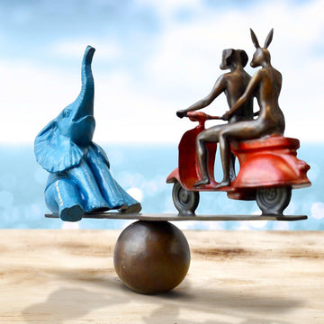 Elephant on a Seesaw with a Vespa (Bronze Sculpture)