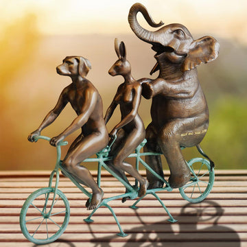 They Loved Riding Together With the African Elephant (Bronze Sculpture, Miniature Collection)