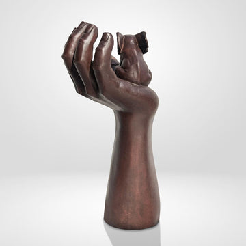 An Elephant up High in a Hand (Bronze Sculpture)