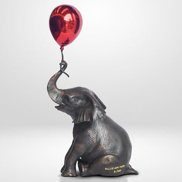 Elephant Makes a Wish with Red Balloon (Bronze Sculpture, Small)