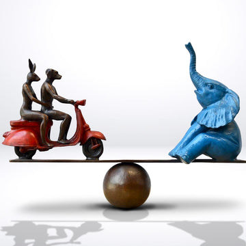 Elephant on a Seesaw with a Vespa (Bronze Sculpture)