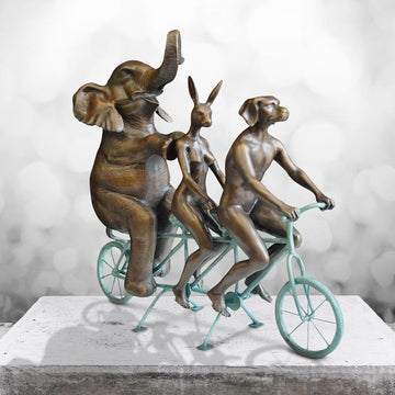 They Loved Riding Together With the African Elephant (Bronze Sculpture, Miniature Collection)