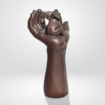 An Elephant up High in a Hand (Bronze Sculpture)
