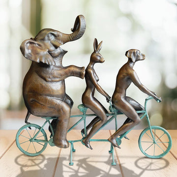 They Loved Riding Together With the African Elephant (Bronze Sculpture, Miniature Collection)