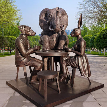 Rabbitwoman, Dogman and Elephant at the Table of Love (Bronze Sculpture)