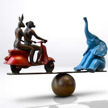 Elephant on a Seesaw with a Vespa (Bronze Sculpture)