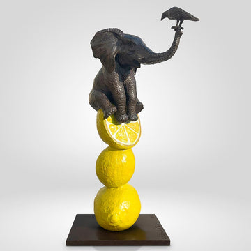Elephant and Friend Love Lemons (Bronze Sculpture)