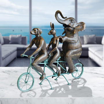 They Loved Riding Together With the African Elephant (Bronze Sculpture, Miniature Collection)