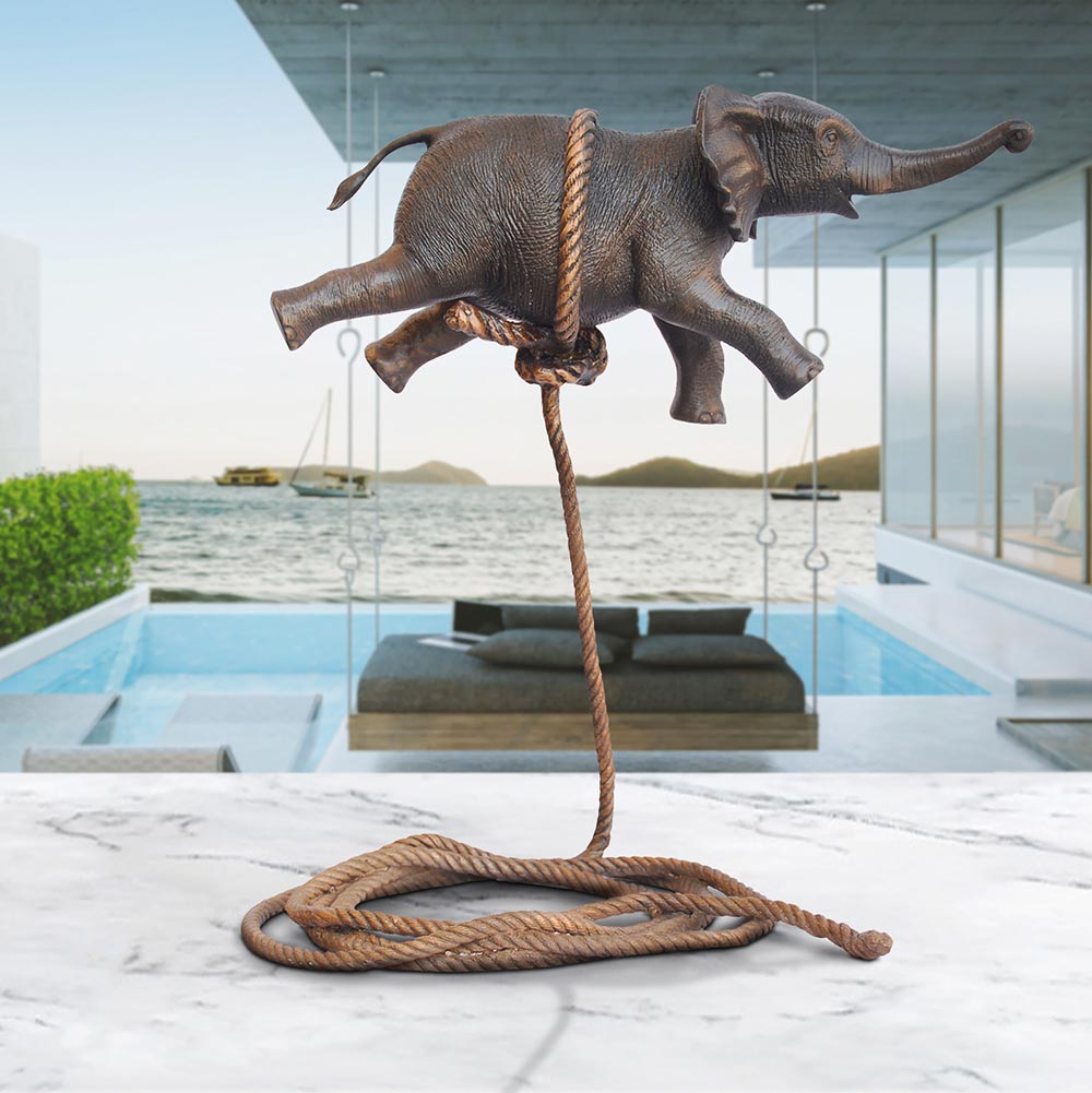 Baby Elephant Flying High For The First Time (Bronze Sculpture