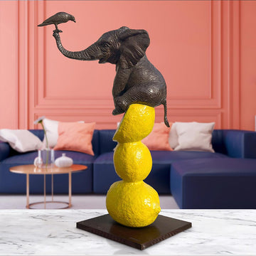 Elephant and Friend Love Lemons (Bronze Sculpture)
