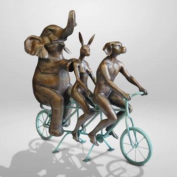 They Loved Riding Together With the African Elephant (Bronze Sculpture, Miniature Collection)
