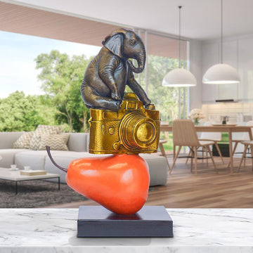 The Elephant Loved His Camera and Pear (Bronze Sculpture)