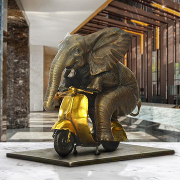The African Elephant Races Against Time on the Vespa (Bronze Sculpture, Small)