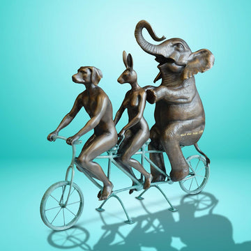 They Loved Riding Together With the African Elephant (Bronze Sculpture, Miniature Collection)