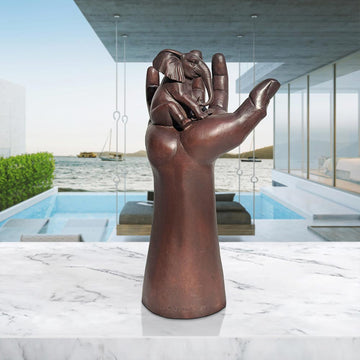 An Elephant up High in a Hand (Bronze Sculpture)