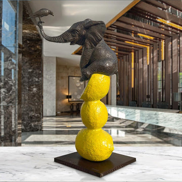 Elephant and Friend Love Lemons (Bronze Sculpture)