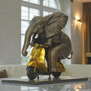 The African Elephant Races Against Time on the Vespa (Bronze Sculpture, Small)