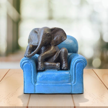Elephant Me Time on a Chair (Bronze Sculpture, Miniature Collection)