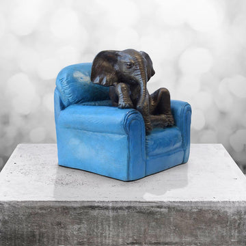 Elephant Me Time on a Chair (Bronze Sculpture, Miniature Collection)