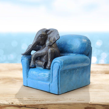 Elephant Me Time on a Chair (Bronze Sculpture, Miniature Collection)