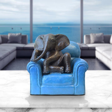 Elephant Me Time on a Chair (Bronze Sculpture, Miniature Collection)