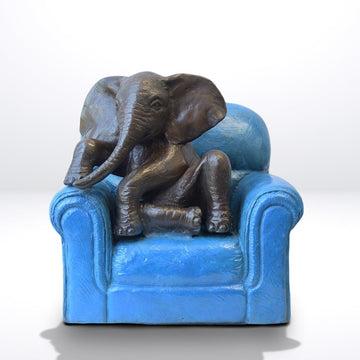 Elephant Me Time on a Chair (Bronze Sculpture, Miniature Collection)