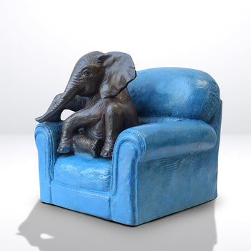 Elephant Me Time on a Chair (Bronze Sculpture, Miniature Collection)