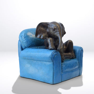 Elephant Me Time on a Chair (Bronze Sculpture, Miniature Collection)