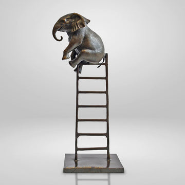 Baby Elephant on Ladder (Bronze Sculpture, Small)