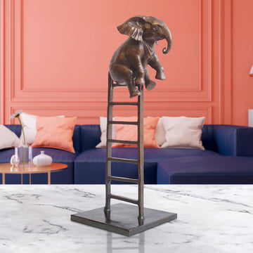 Baby Elephant on Ladder (Bronze Sculpture, Small)