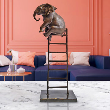 Baby Elephant on Ladder (Bronze Sculpture, Small)