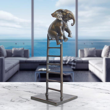 Baby Elephant on Ladder (Bronze Sculpture, Small)