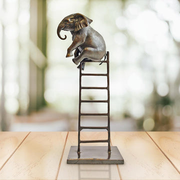 Baby Elephant on Ladder (Bronze Sculpture, Small)