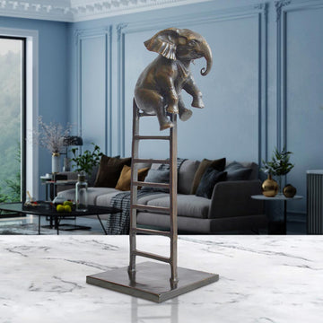 Baby Elephant on Ladder (Bronze Sculpture, Small)