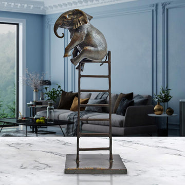 Baby Elephant on Ladder (Bronze Sculpture, Small)