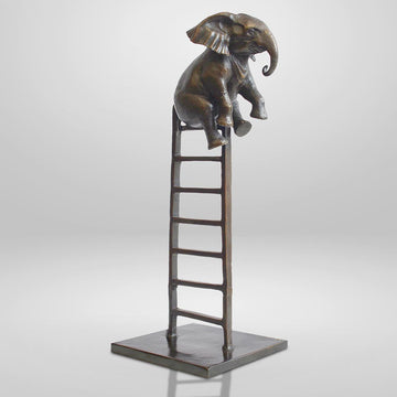 Baby Elephant on Ladder (Bronze Sculpture, Small)