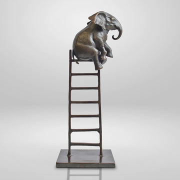 Baby Elephant on Ladder (Bronze Sculpture, Small)