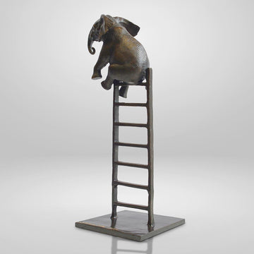 Baby Elephant on Ladder (Bronze Sculpture, Small)