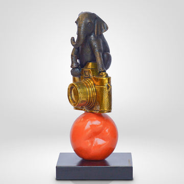 The Elephant Loved His Camera and Pear (Bronze Sculpture)