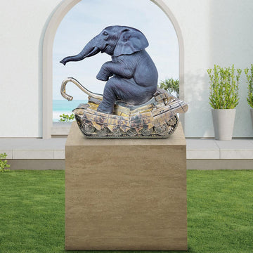 Elephant Had a Big Crush on Tanks (Bronze Sculpture, Mid-Size)