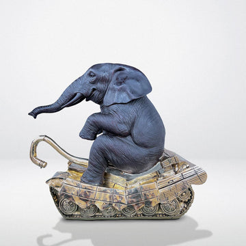 Elephant Had a Big Crush on Tanks (Bronze Sculpture, Mid-Size)