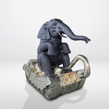 Elephant Had a Big Crush on Tanks (Bronze Sculpture, Mid-Size)